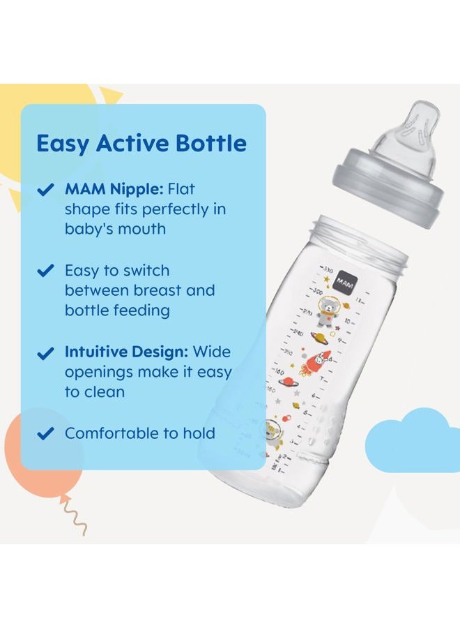 MAM Easy Active Baby Bottles 11oz, Fast Flow Skinsoft Silicone Nipple with Wide Neck Ergonomic Design, Easy to Hold, BPA-Free, Bottles with Leak-Proof Caps for 4+ Months Baby - Image 2